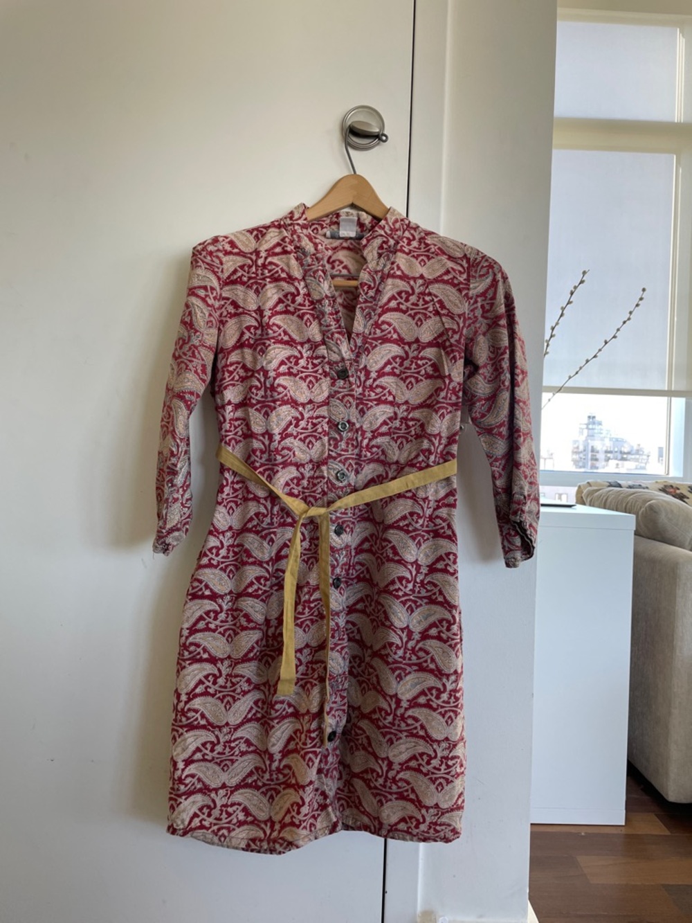 Passion Lilie Button Front 3/4 Sleeve Paisley Print Dress Size S